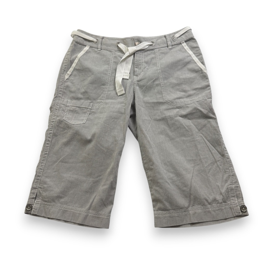 Eddie Bauer Bermuda Shorts Womens 10 Tall Grey Pinstripe Utility Hiking